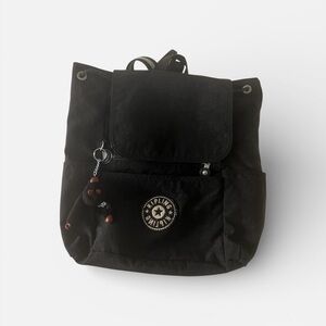 Kipling Black Medium Backpack with Logo Charm